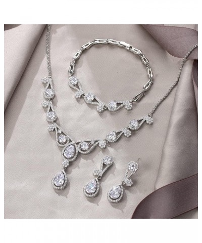 Women's CZ Lots Hollow-Out Teardrop Necklace Earrings Bracelet Set Silver-Tone Clear $20.89 Jewelry Sets