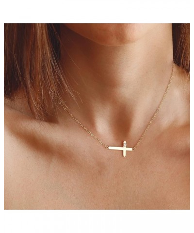 Cross Necklace 14K Gold Plated Elegant Dainty Pendant Choker Necklace Sideways Minimalist Simple Tiny Necklace Trendy Jewelry...