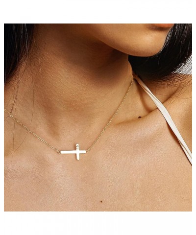 Cross Necklace 14K Gold Plated Elegant Dainty Pendant Choker Necklace Sideways Minimalist Simple Tiny Necklace Trendy Jewelry...