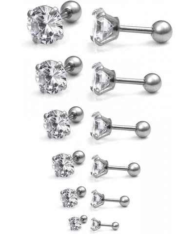 16G Stainless Steel Cubic Zirconia Tragus Earrings For Women Helix Earring Stud Body Jewelry Piercing Set 3-8mm 6Pairs 6Pairs...