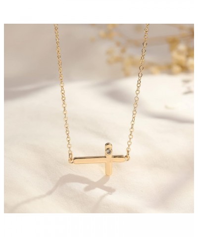 Cross Necklace 14K Gold Plated Elegant Dainty Pendant Choker Necklace Sideways Minimalist Simple Tiny Necklace Trendy Jewelry...