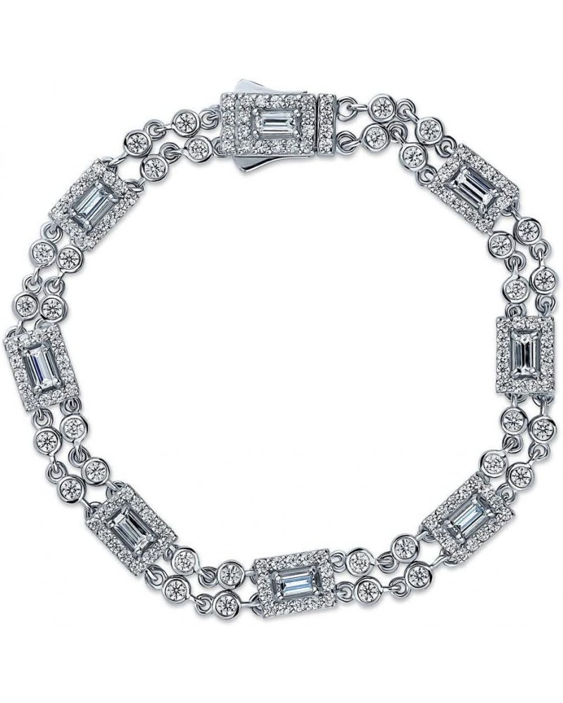 Sterling Silver Art Deco Cubic Zirconia CZ Chain Bracelet for Women, Rhodium Plated 7 inch $43.93 Bracelets