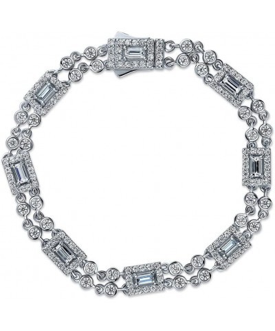 Sterling Silver Art Deco Cubic Zirconia CZ Chain Bracelet for Women, Rhodium Plated 7 inch $43.93 Bracelets