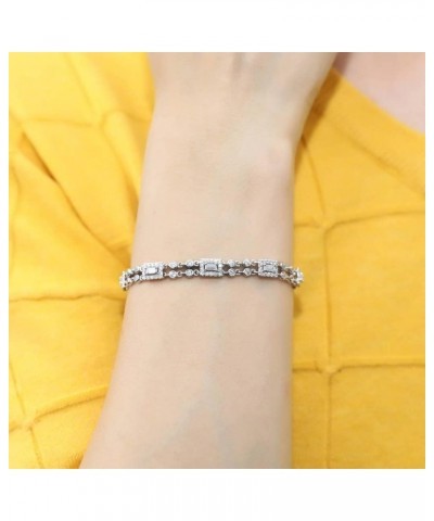 Sterling Silver Art Deco Cubic Zirconia CZ Chain Bracelet for Women, Rhodium Plated 7 inch $43.93 Bracelets