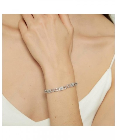 Sterling Silver Art Deco Cubic Zirconia CZ Chain Bracelet for Women, Rhodium Plated 7 inch $43.93 Bracelets