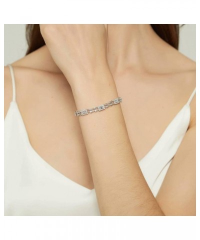 Sterling Silver Art Deco Cubic Zirconia CZ Chain Bracelet for Women, Rhodium Plated 7 inch $43.93 Bracelets