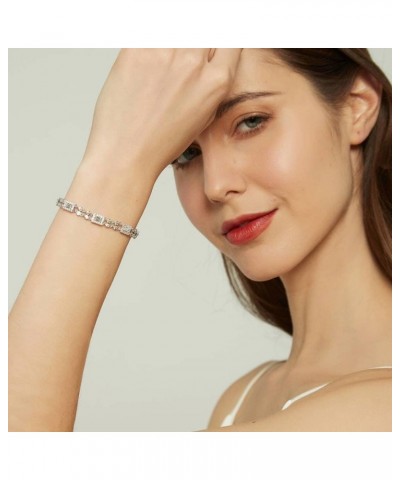 Sterling Silver Art Deco Cubic Zirconia CZ Chain Bracelet for Women, Rhodium Plated 7 inch $43.93 Bracelets