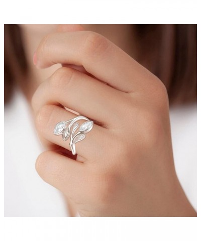 Leaf Rings for Women 925 Sterling Silver Leaf Moonstone Ring Open Adjustable Wrap Rings Promise Engagement Wedding Rings 04-B...