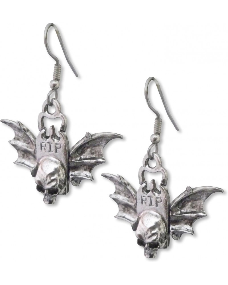 RIP Tombstone Skull Earrings with Wings Silver Finish Pewter Fashion Jewelry $8.25 Earrings