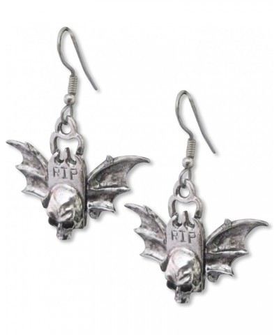 RIP Tombstone Skull Earrings with Wings Silver Finish Pewter Fashion Jewelry $8.25 Earrings