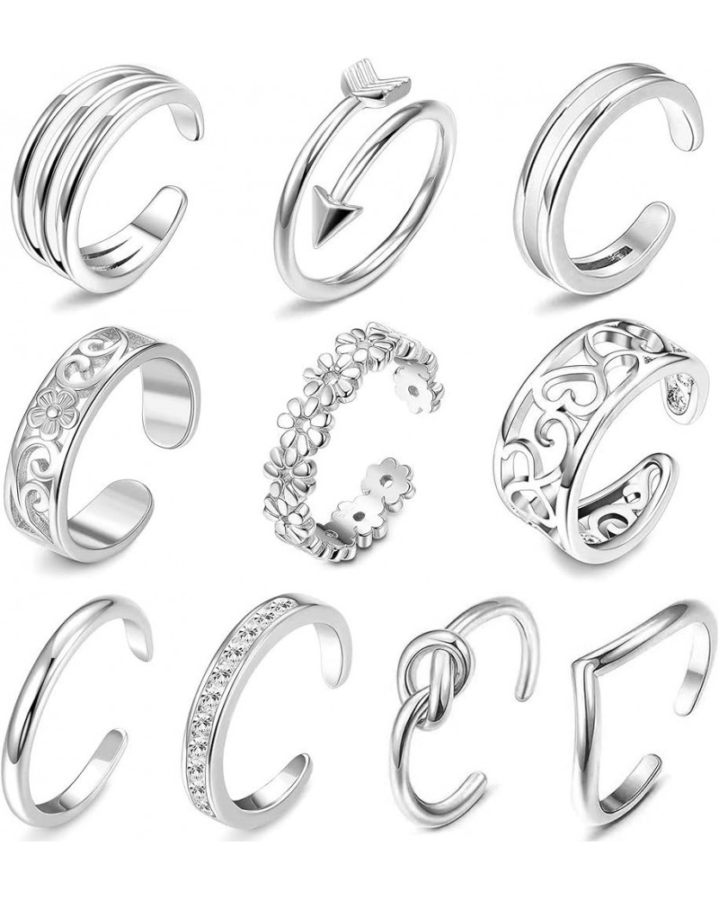 10 Pcs Open Toe Rings for Women Vintage Retro Wave Flower Celtic Knot Arrow Tail Band Toe Ring Adjustable A: silver-tone $8.5...