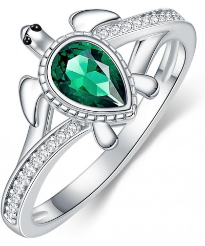 925 Sterling Silver Sea Turtle Ring 6X4mm Pear Shape Birthstone Statement Ring for Women 4.5 Emerald $49.39 Rings