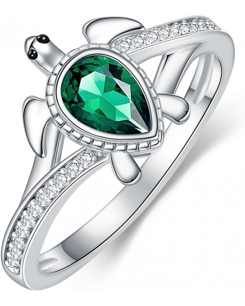 925 Sterling Silver Sea Turtle Ring 6X4mm Pear Shape Birthstone Statement Ring for Women 4.5 Emerald $49.39 Rings