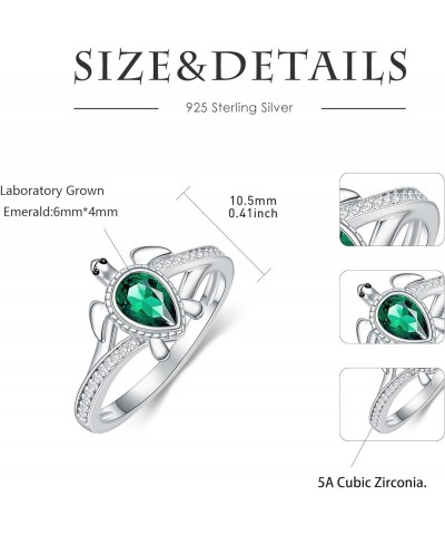 925 Sterling Silver Sea Turtle Ring 6X4mm Pear Shape Birthstone Statement Ring for Women 4.5 Emerald $49.39 Rings