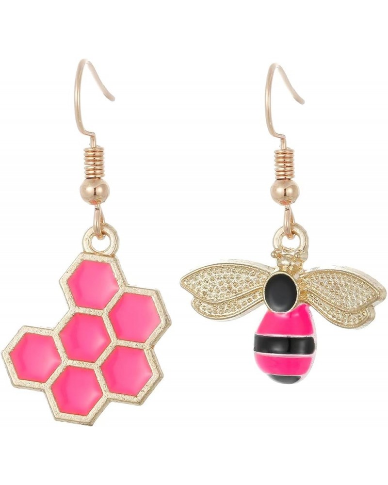 Honey Bee Stud Earrings Honeycomb Bee Drop Dangle Earrings for Women Hot Pink $8.66 Earrings