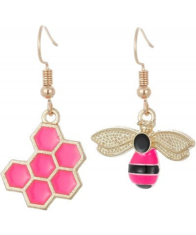 Honey Bee Stud Earrings Honeycomb Bee Drop Dangle Earrings for Women Hot Pink $8.66 Earrings