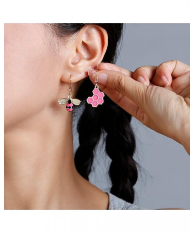 Honey Bee Stud Earrings Honeycomb Bee Drop Dangle Earrings for Women Hot Pink $8.66 Earrings