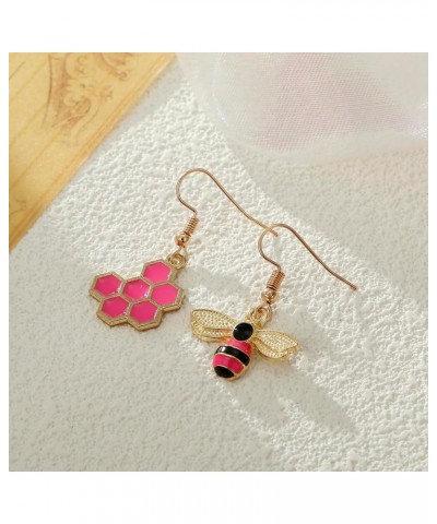 Honey Bee Stud Earrings Honeycomb Bee Drop Dangle Earrings for Women Hot Pink $8.66 Earrings