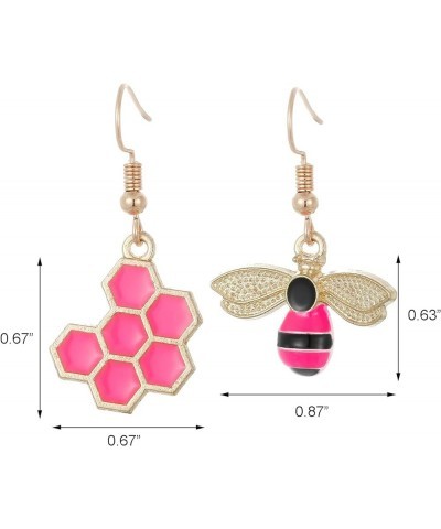 Honey Bee Stud Earrings Honeycomb Bee Drop Dangle Earrings for Women Hot Pink $8.66 Earrings