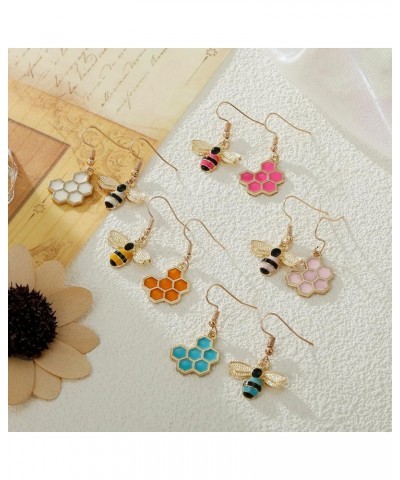 Honey Bee Stud Earrings Honeycomb Bee Drop Dangle Earrings for Women Hot Pink $8.66 Earrings