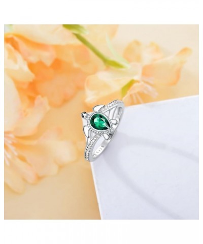 925 Sterling Silver Sea Turtle Ring 6X4mm Pear Shape Birthstone Statement Ring for Women 4.5 Emerald $49.39 Rings