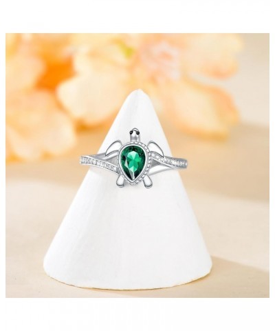 925 Sterling Silver Sea Turtle Ring 6X4mm Pear Shape Birthstone Statement Ring for Women 4.5 Emerald $49.39 Rings