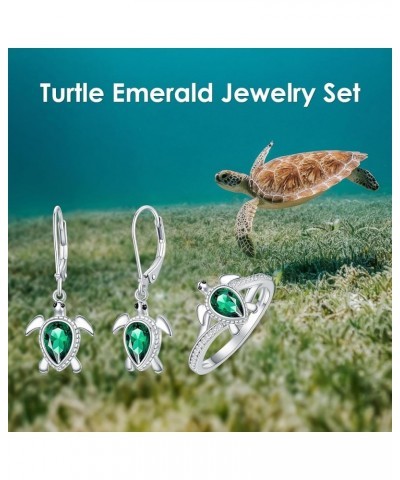 925 Sterling Silver Sea Turtle Ring 6X4mm Pear Shape Birthstone Statement Ring for Women 4.5 Emerald $49.39 Rings