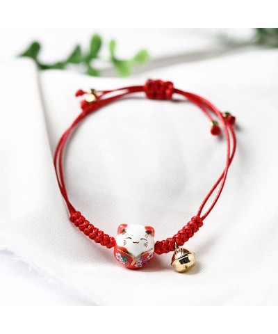 Lucky Cat Bracelet Adjustable Feng Shui Wealth Health Rich Cat Rope with Bell Bracelet Cute Cat String Braided Beads Bell Wri...