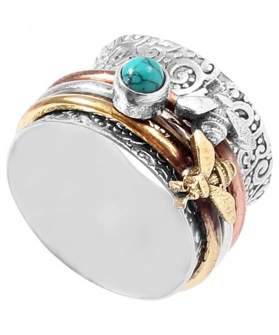 Designer Turquoise Gemstone Ring 2 Fly Bee Spinner Meditation Sterling Silver Ring Spinning Band Anxiety fine Ring $17.60 Rings