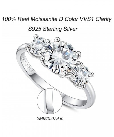 Moissanite Rings, 1.60 ct D Color VVS1 Lab Created Diamond Brilliant Round Cut Rings, 18K White Gold Plated 925 Sterling Silv...