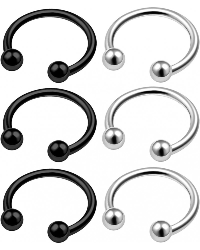 6Pcs Surgical Steel Black Anodized horseshoe earring Piercing Jewelry Tragus Eyebrow Lip Rook Cartilage 3mm Ball More Choices...