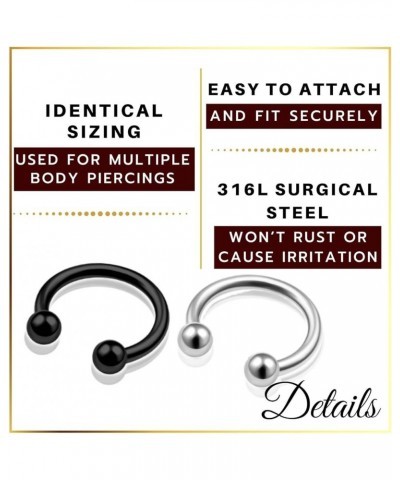 6Pcs Surgical Steel Black Anodized horseshoe earring Piercing Jewelry Tragus Eyebrow Lip Rook Cartilage 3mm Ball More Choices...