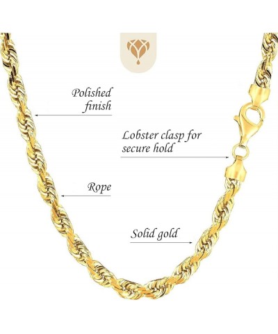 10k REAL Yellow Gold 3.2mm Shiny Hollow Rope Chain Necklace for Pendants and Charms with Lobster-Claw Clasp (7",8", 16", 18" ...