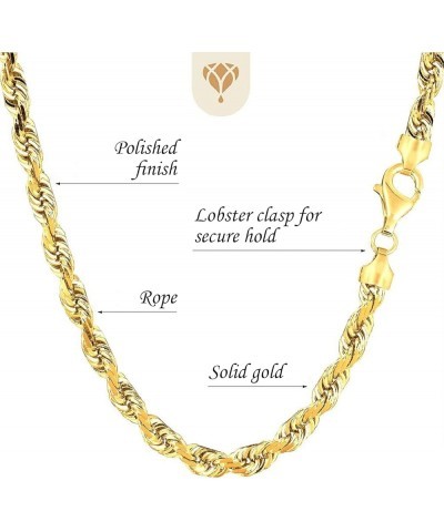 10k REAL Yellow Gold 3.2mm Shiny Hollow Rope Chain Necklace for Pendants and Charms with Lobster-Claw Clasp (7",8", 16", 18" ...