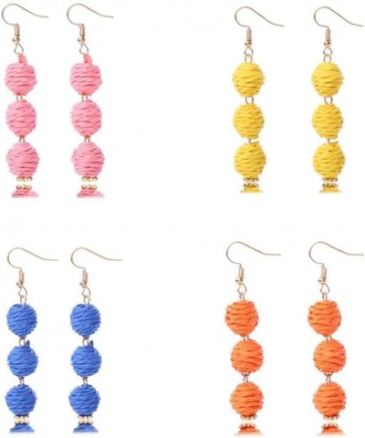 Colorful Long Natural Rattan Raffia Ball Drop Dangle Earrings Boho Handwoven Braid Straw Wicker Beaded for Women Girls Handma...