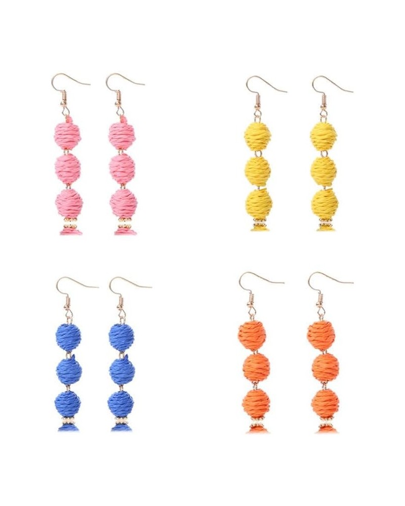 Colorful Long Natural Rattan Raffia Ball Drop Dangle Earrings Boho Handwoven Braid Straw Wicker Beaded for Women Girls Handma...