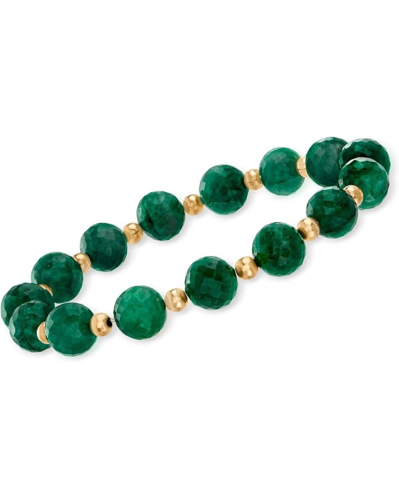 90.00 ct. t.w. Gemstone Bead Stretch Bracelet with 14kt Yellow Gold Emerald 8.0 Inches $90.00 Bracelets