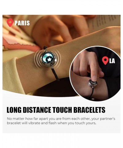 Long Distance Touch Bracelets(Moon&Moon),Vibration & Light up for Love Couples Bracelets | Long Distance Relationship Gifts f...