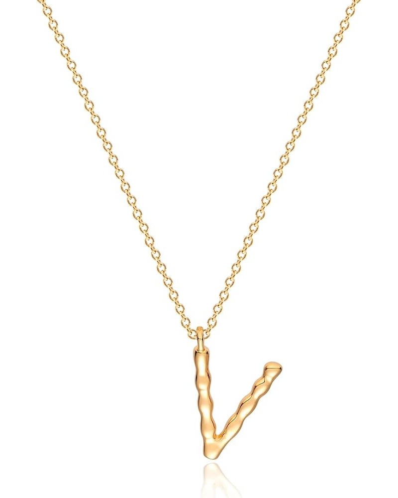 Gold Dainty Initial Necklace 18K Gold Plated Large Big Letters Pendant Necklace Hammered Script Name Monogram Necklaces Perso...