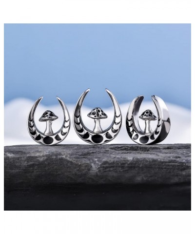 1 Pair Mushroom Opening Saddle Plugs Ear Gauges Double Flared Tunnels Elegant Classic Silver Ear Hanger Stretcher Piercing 8m...