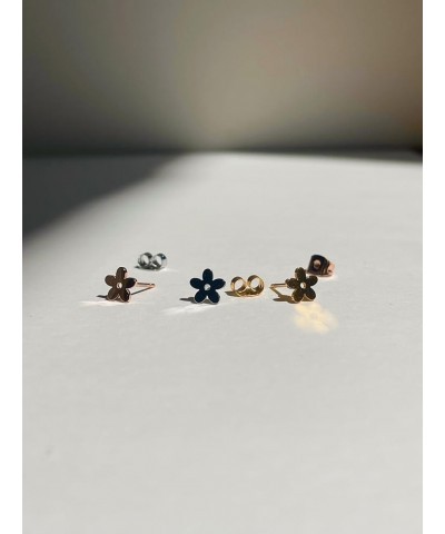 Dainty Little Tiny Things Funky Flower Stud Earrings – Whimsical Flower and Nature-inspired Jewelry – Stainless Steel – 18k G...