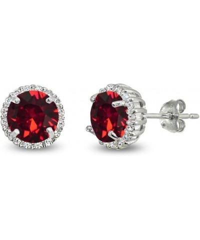 Sterling Silver 6mm Round-cut Halo Stud Earrings Made with European Crystals Jan - Dark Red $12.32 Earrings