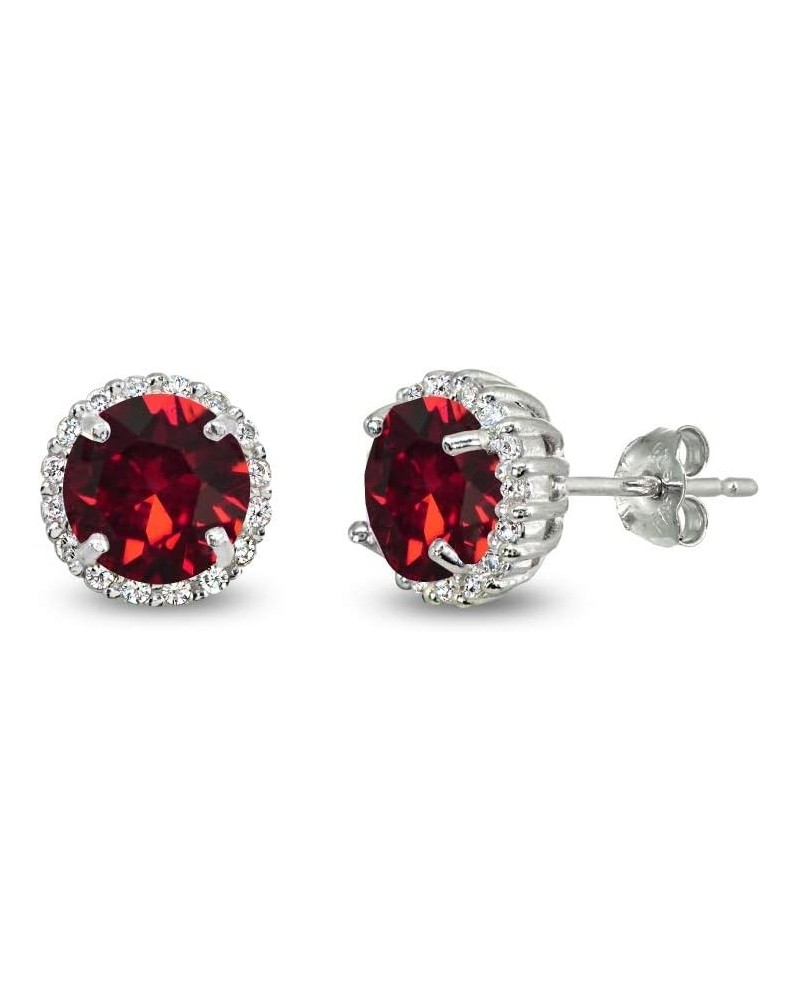 Sterling Silver 6mm Round-cut Halo Stud Earrings Made with European Crystals Jan - Dark Red $12.32 Earrings