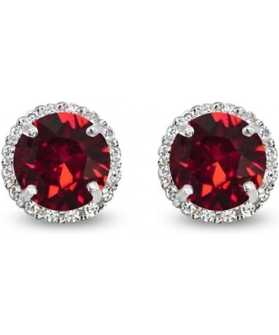 Sterling Silver 6mm Round-cut Halo Stud Earrings Made with European Crystals Jan - Dark Red $12.32 Earrings