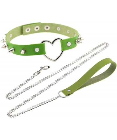 Rivets Choker Punk Hauling Chain PU Leather Collar Peach Heart Gothic Necklace NightClub Goth Leash Belts Green $9.98 Necklaces