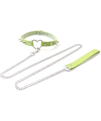 Rivets Choker Punk Hauling Chain PU Leather Collar Peach Heart Gothic Necklace NightClub Goth Leash Belts Green $9.98 Necklaces