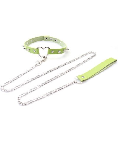 Rivets Choker Punk Hauling Chain PU Leather Collar Peach Heart Gothic Necklace NightClub Goth Leash Belts Green $9.98 Necklaces