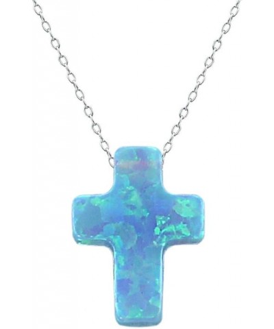 Blue Opal Cross Pendant Choker Necklace Sterling Silver Charming Collar Necklace Sky Blue $11.79 Necklaces