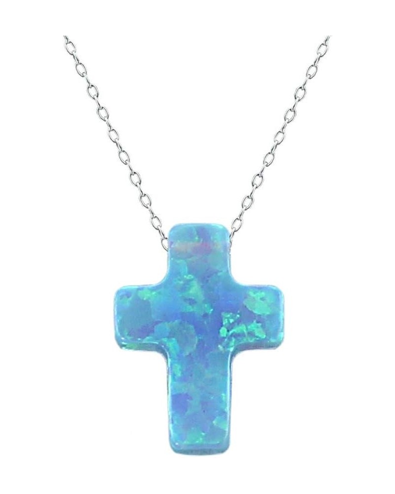 Blue Opal Cross Pendant Choker Necklace Sterling Silver Charming Collar Necklace Sky Blue $11.79 Necklaces