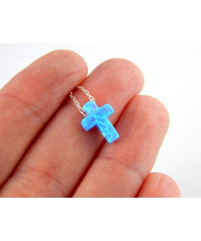 Blue Opal Cross Pendant Choker Necklace Sterling Silver Charming Collar Necklace Sky Blue $11.79 Necklaces